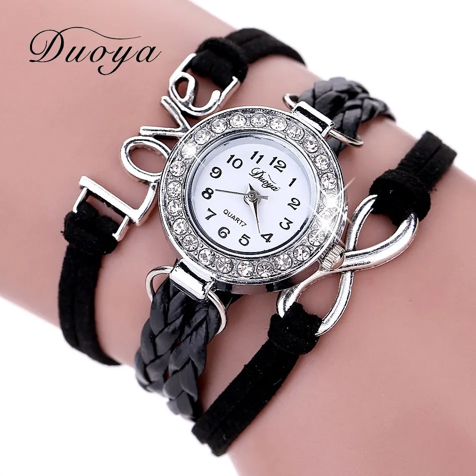 

Duoya Popular Brand Watch Women Bracelet 2018 Silver Love Jewelry Weave Leather Quartz Wristwatches Hour Clock Jewelry Gift