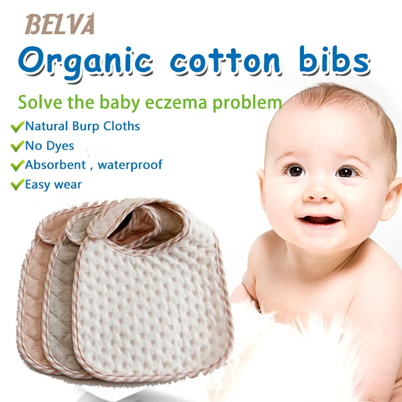 Belva 3 pack 100 Organic Cotton Baby Bibs Natural Burp Cloths No Dyes