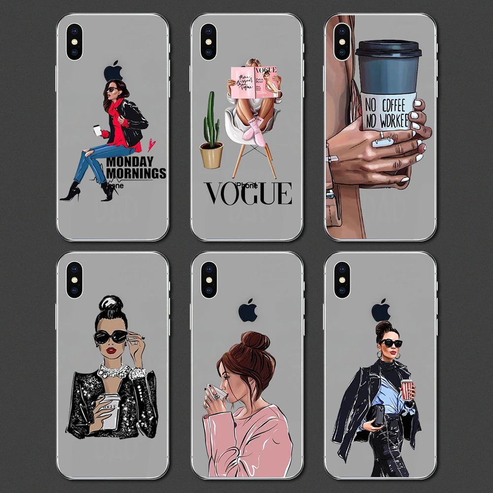

Cute Cartoon Queen Princess Girl Female boss coffee Soft Silicone TPU phone Case For iPhone 6 6sPlus 7 8 Plus X XS XR XS Max