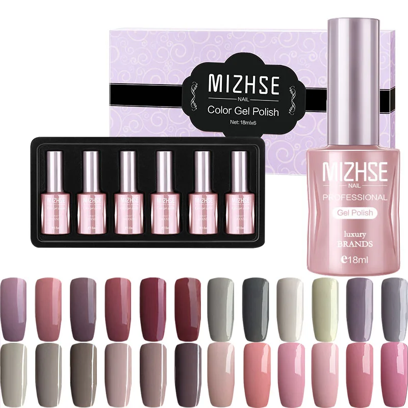MIZHSE 18 ML Gel polaco barniz Gellak Gel UV lámpara LED Gelpolish arte de uñas diseño de la venta caliente de laca de 6 piezas juego de imprimación de Color de resina MIZHSE 18 ML Gel polaco barniz Gellak Gel UV lámpara LED Gelpolish arte de uñas diseño de la venta caliente de laca de 6 piezas juego de imprimación de Color de resina