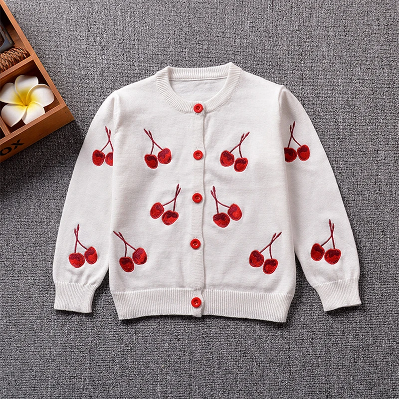 

2019 Fashion Autumn Baby Infant Cardigan Sweater Coat Children Sweater Clothes 1-5Yrs Kids Girls Cherry Sweater Outerwear