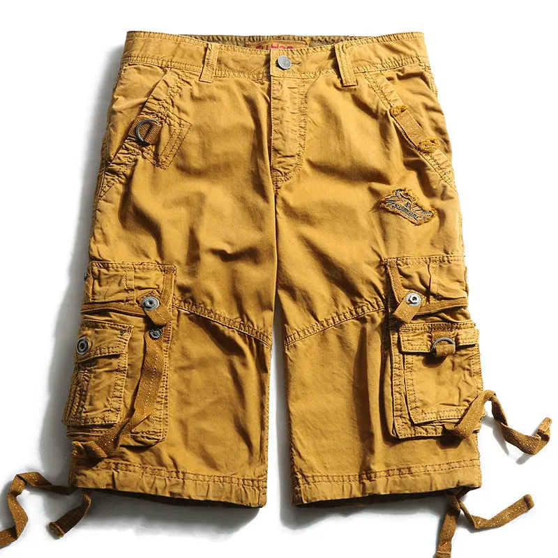 Летние мужские шорты Карго, однотонные хлопковые высококачественные военные мужские шорты - Цвет: earth yellow