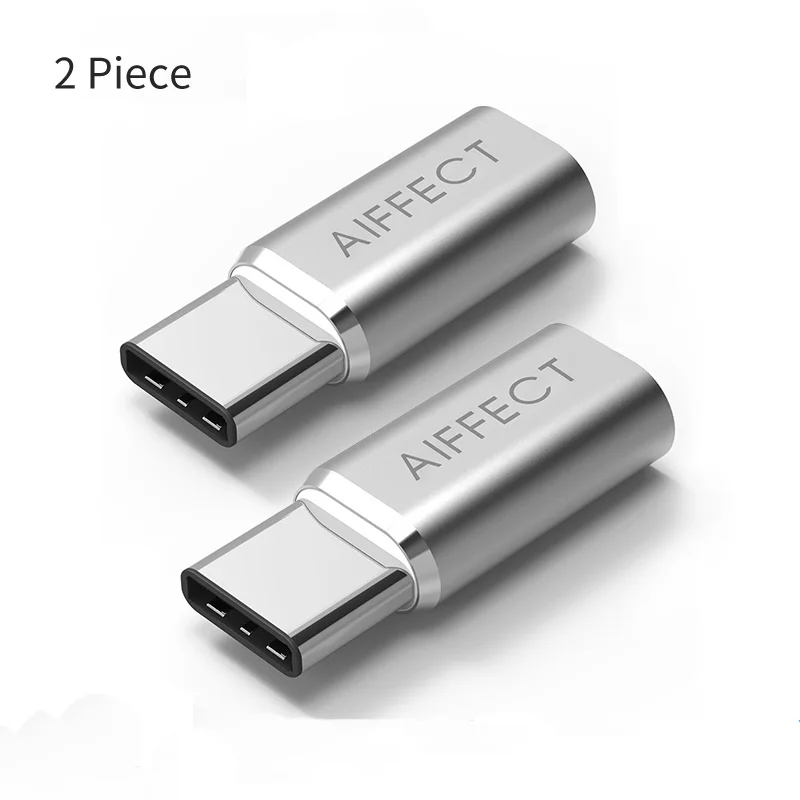 AIFFECT 2 шт. Тип C к Micro usb-адаптер, type-C конвертер к Micro B для samsung Xiaomi LG Micro B Тип c устройств - Цвет: Серебристый