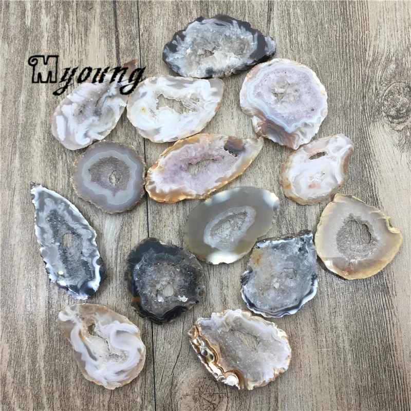 

Raw Nature Agates Geode Slice Pendant Beads,Agat Druzy Charm MY1692