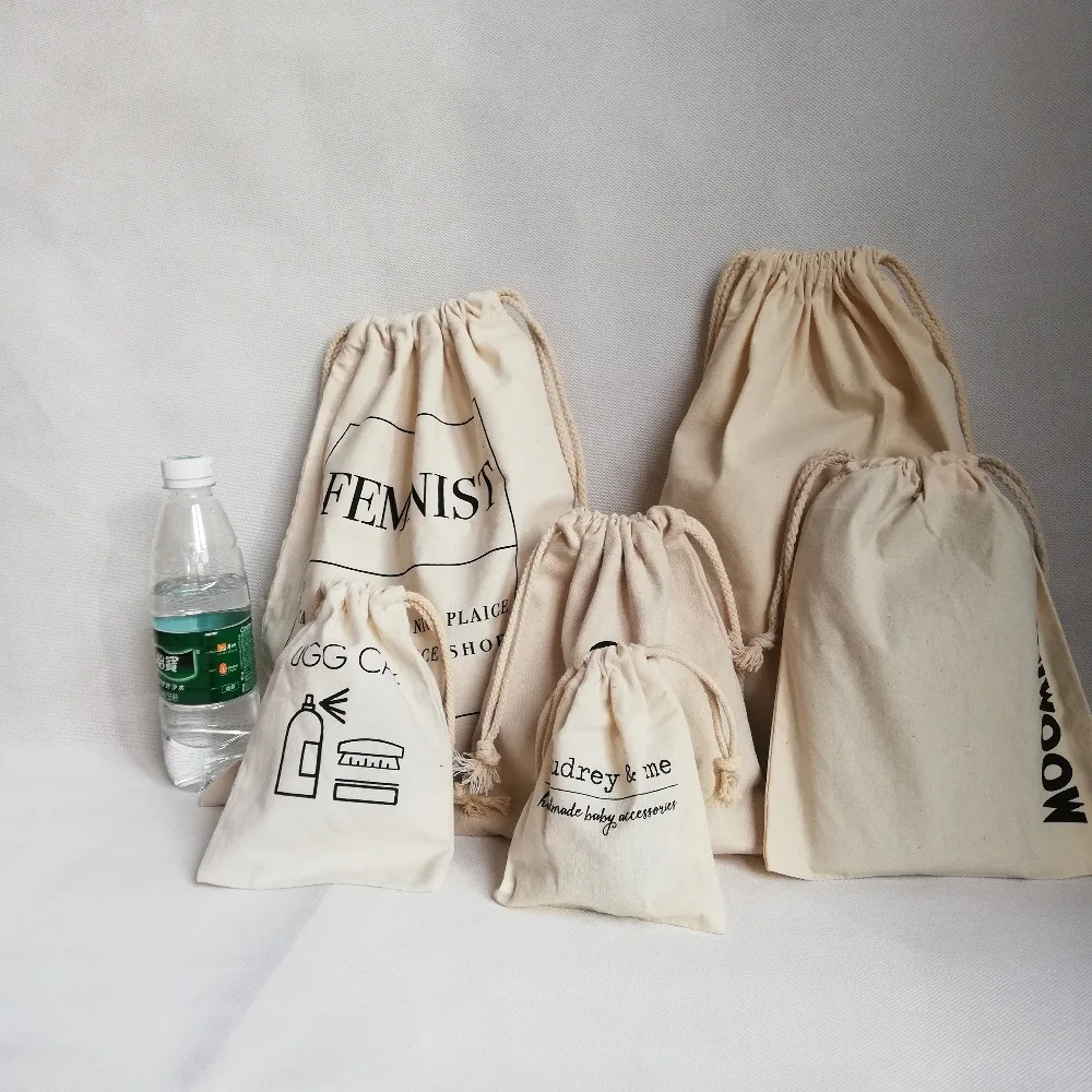 

500pcs/lot Custom Cotton Canvas Tote Drawstring Bags Gift Shopping Bag Pouch Eco-friendly Storage Grocery Bag for Clothes Kids