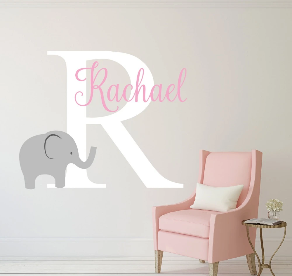 Elephant Name Wall Decal Custom Name Baby Wall Decal Personalized Girls