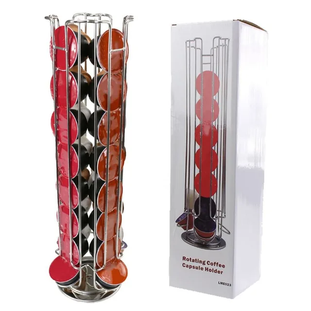 Best Offers (Ship From ES)Stainless Steel Silver Revolving 360 degree Rotating 32-Capsule Coffee Pod Holder Tower Stand Rack For Dolce Gusto