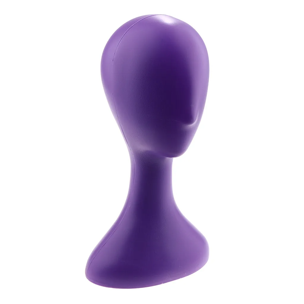 Female Abstract Egghead Mannequin Head with Long Neck Wig Hair Hat Cap Display Stander - Black/Purple/Pink Optional
