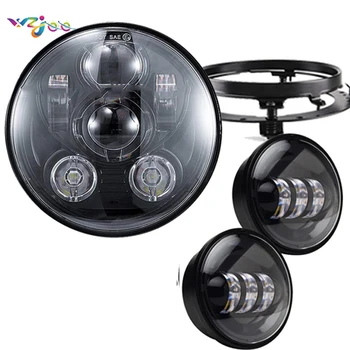 

wzjoo DOT E9 for motorcy 7" Round H4 Hi/Low Beam LED Headlamp with 4-1/2" Passing Lamps 4.5" Led Fog Light for Universal motorcy