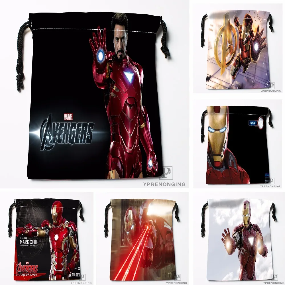 Пользовательские Мстители Железный человек мешки Drawstring печати Путешествия хранения мини-сумка Плавание Пеший Туризм игрушки мешок Размеры 18x22 см#180412-11-04