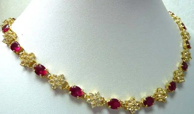 

free shipping>>@> beautiful lady's red zircon bead 18KGP link necklace 17