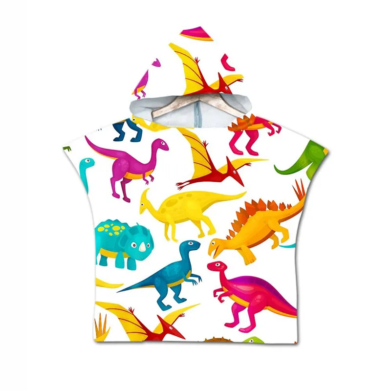 Детское пляжное полотенце из микрофибры с капюшоном и принтом динозавра; Халат с капюшоном; пончо для купания; пляжный халат для мальчиков и девочек; пляжная одежда