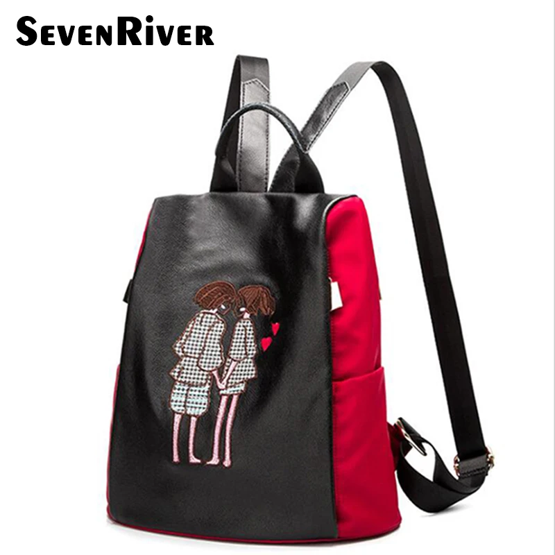 New Split Leather Embroidery Backpack Women s Fashion Design Backpacks School Bags Teenager Travel Shoulder Bag
