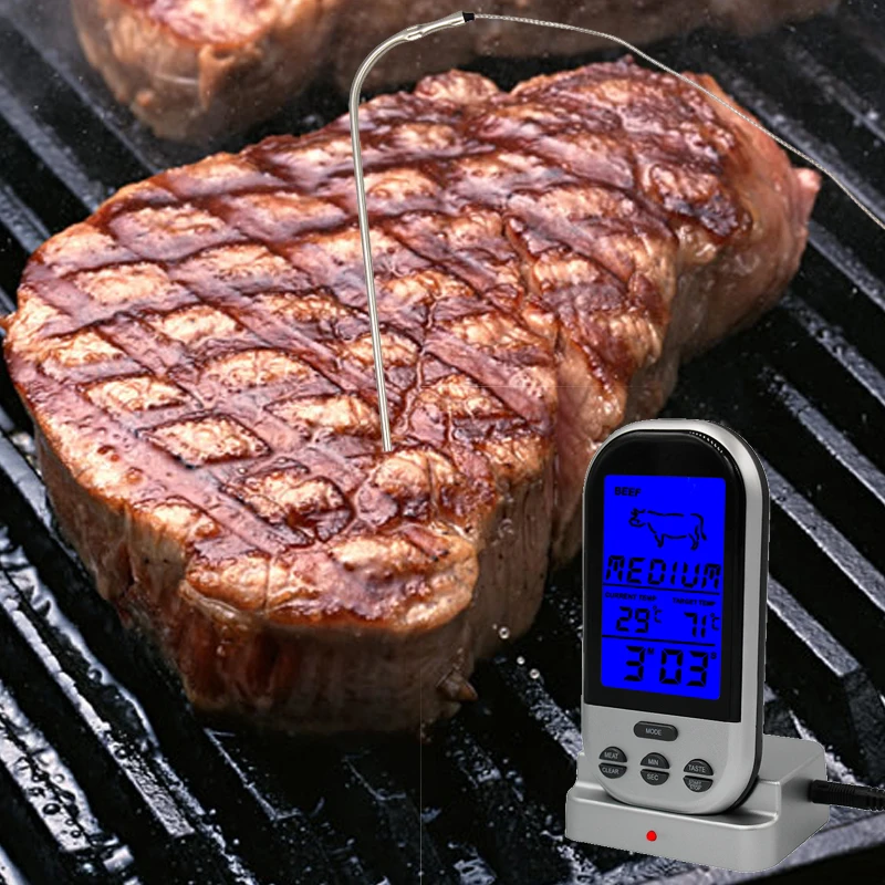 C/F переключаемый беспроводной цифровой термометр для барбекю кухонная печь еда гриль для приготовления пищи курильщик Мяса термометр с зондом 40% скидка