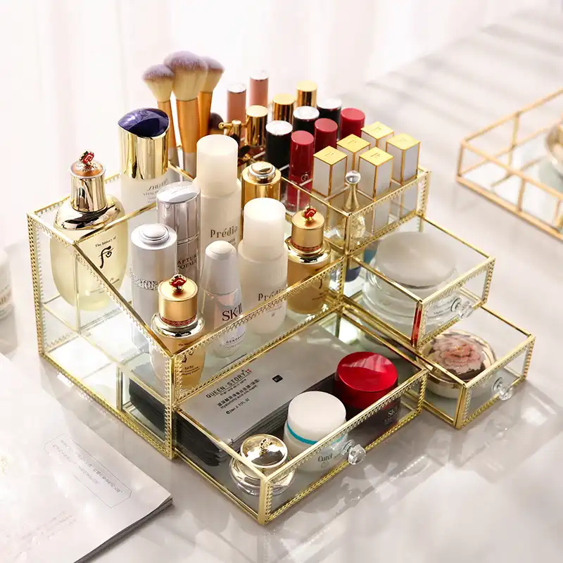 Mutilfunctional Makeup storage box perfume bottles box glass and metal