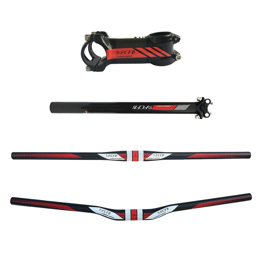 

FCFB FW red white carbon handlebar rise set mtb bike rise handlebar + seatpost + stem + 1 lot higher caps bike parts