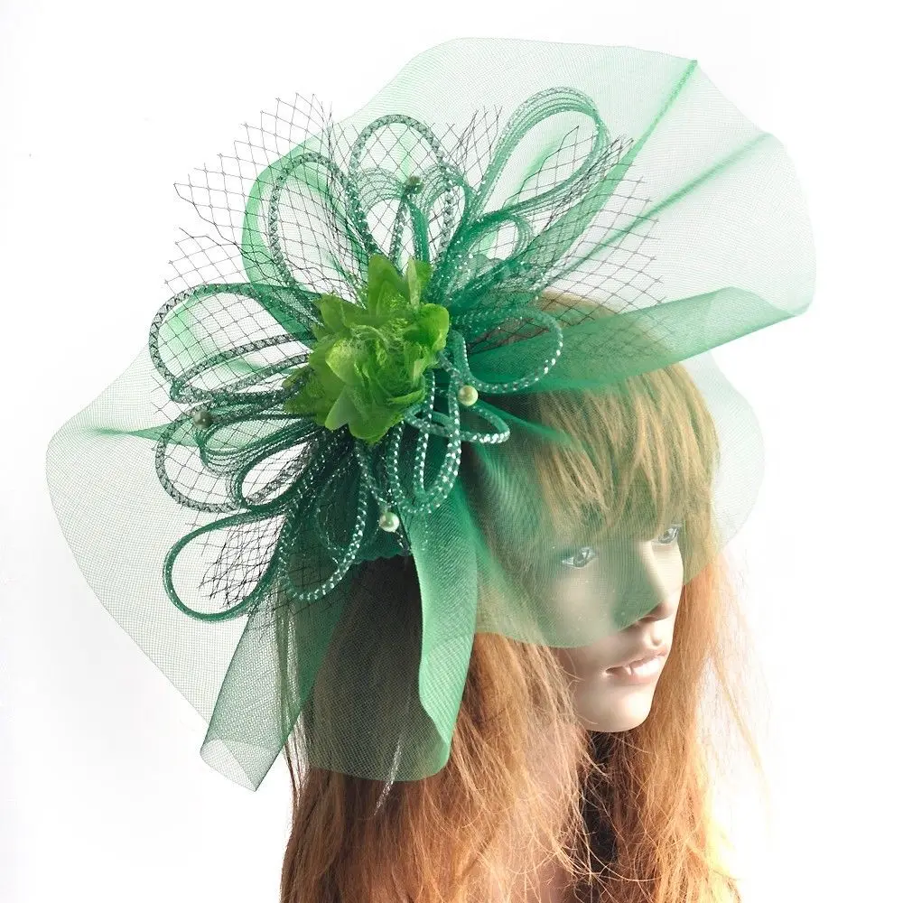 Handmade Flower Bead Fascinator Hair Clip European Women Mesh Headwear