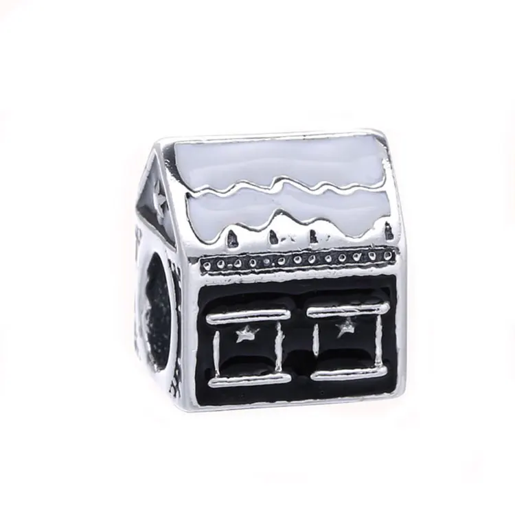 New arrival 2017 jewellery 925 silver Santa's Home charm white &amp black Enamel beads charms Christmas gift fit Pandora bracelets |