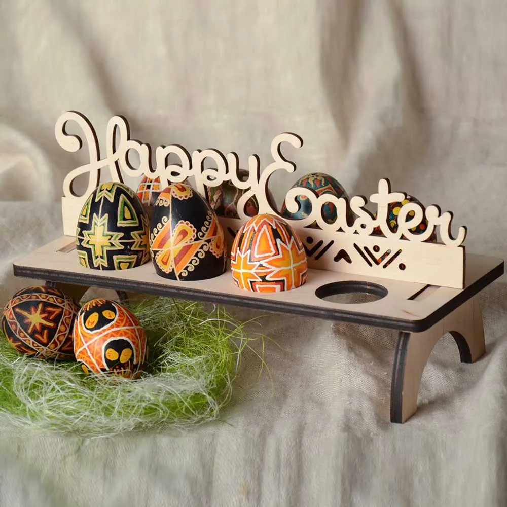 

Wooden Easter Egg Shelves for Easter Party Ornament DIY Bunny Letter Egg Stand Rack Rabbit Pattern Easter Decoration for Home