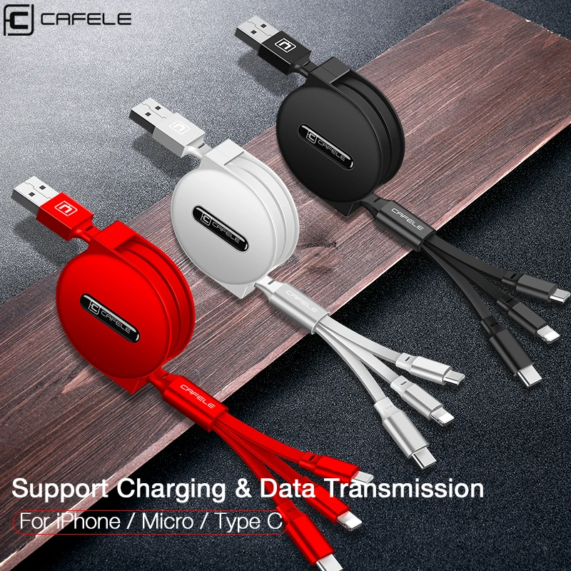 Caja protectora CAFELE Micro USB Cable de carga del teléfono Cable tipo-C Cable 3 en 1 para iphone Samsung Huawei Xiaomi teléfonos retráctil de sincronización de datos
