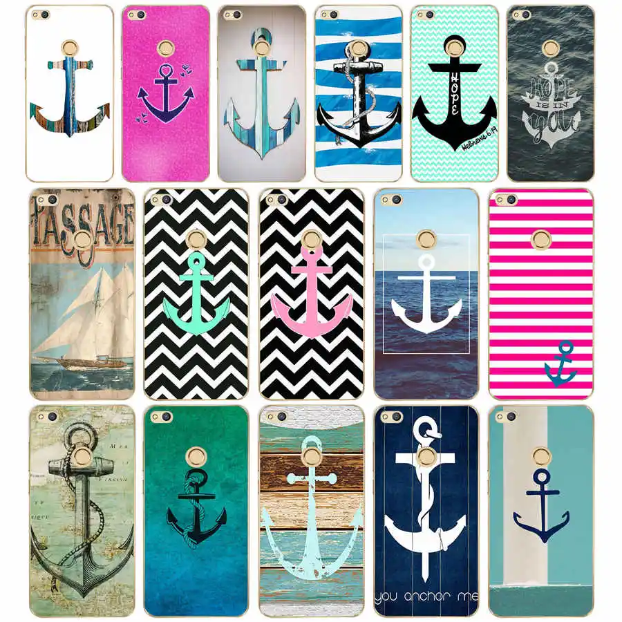 

16D Anker beautiful birds and boat anchor blue Hard Transparent Cover Case for Huawei p8 P20 honor 9 Lite mate 10 pro y6 y5 2017