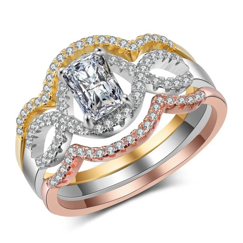

Europe and the United States hot exquisite hollow zircon three-color ring female fashion three sets of ring