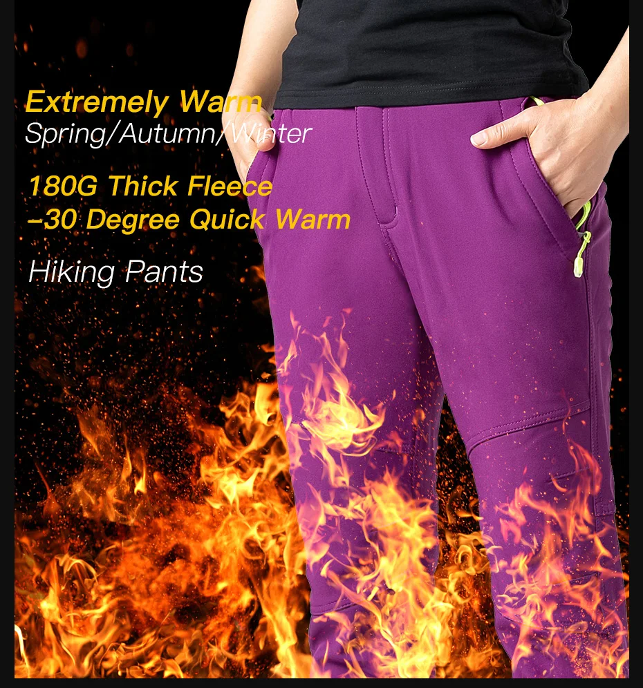 Hiking Pants Winter Woman Waterproof Hunting Trousers Softshell Fleece Warm Women's Pants Lightweight Women's Sports Pants (5)