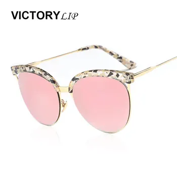 

VictoryLip Vintage Flower Frame Cat Eye Brand Designer Mirror Women Sunglasses Rose Gold Lady Fashion UV400 Sun Glasses
