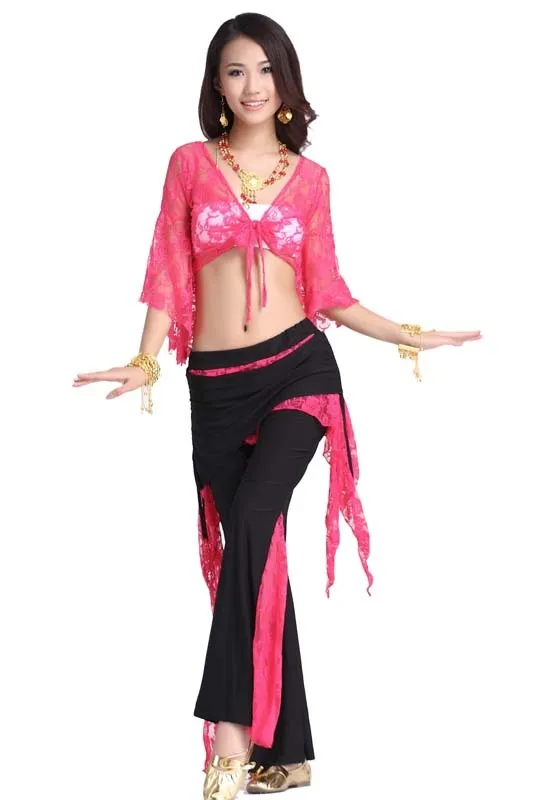 Искусственный шелк Горячая Распродажа, женский винный костюм для танца живота, кружевной комплект одежды с рукавом-бабочкой 08, платье с вырезами