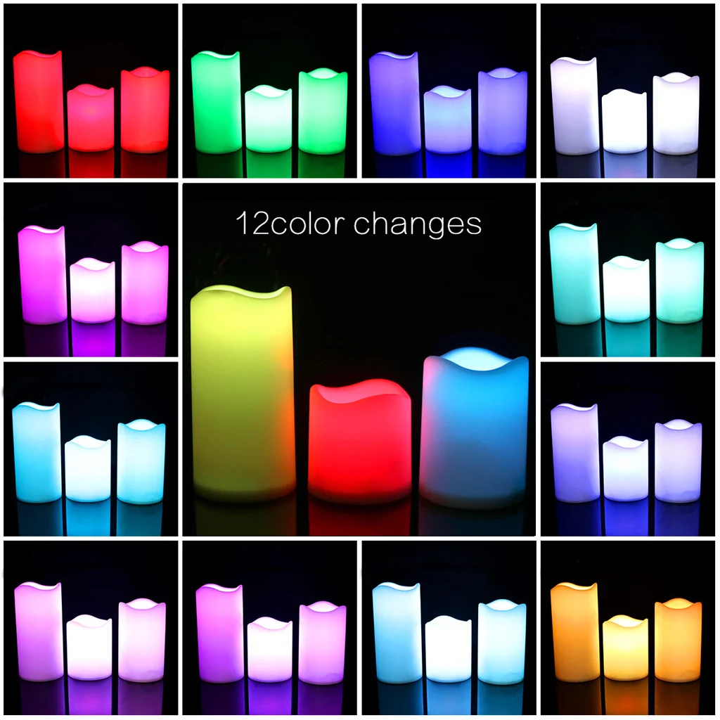 3PCS Flameless Wax LED Flickering Candles Battery Mood Lights with Remote Controller