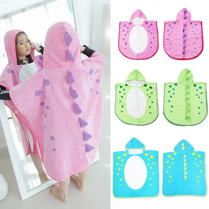 Hooded dinosaur modeling kid Bathrobe Cartoon Towel bath robe/girls and