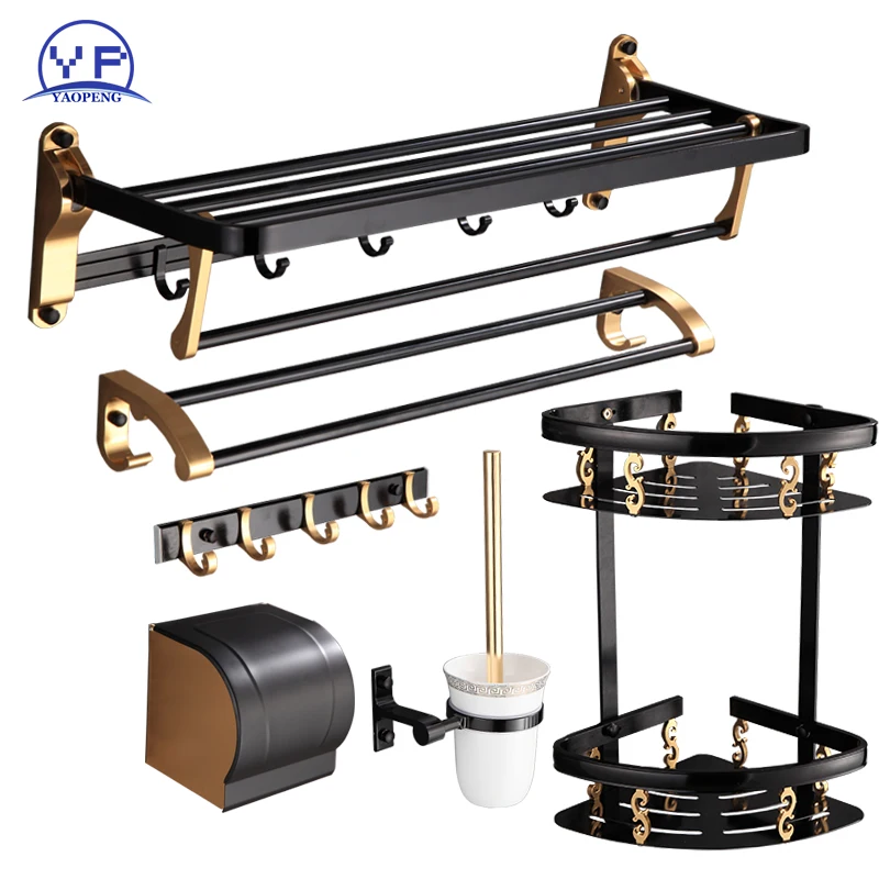 

YAOPENG Bath Hardware Sets Space Aluminum Towels rack towle bar with hooks toilet brush and paper holders bathroom products