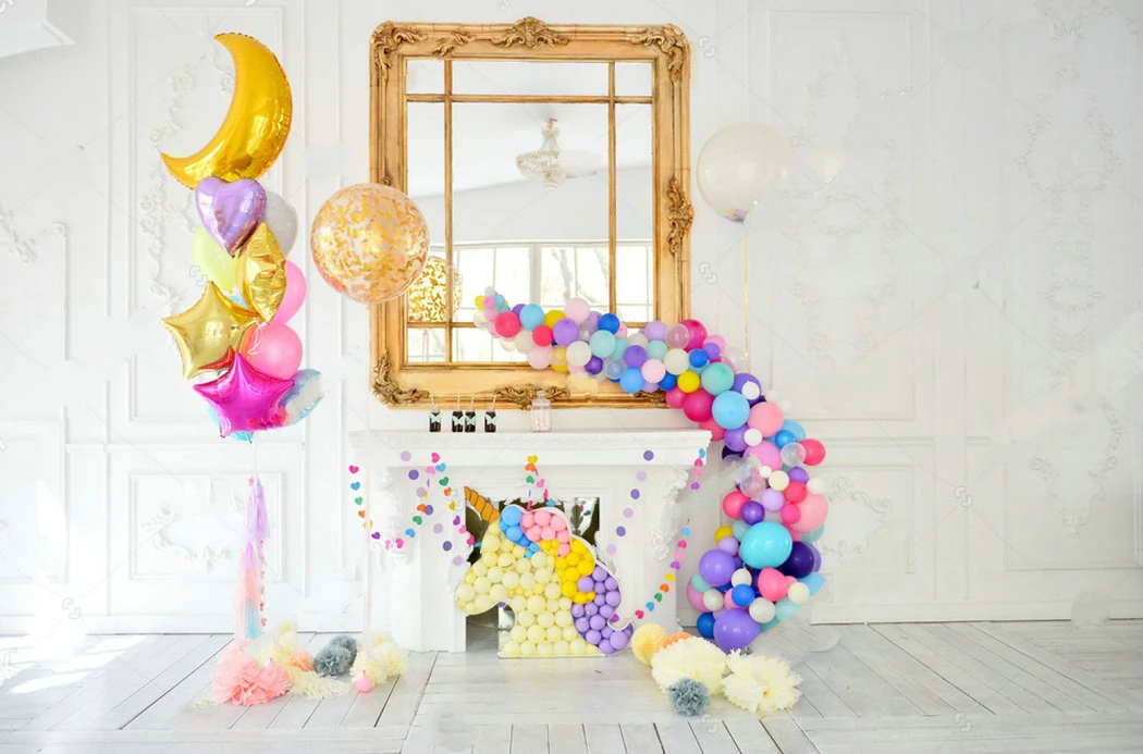 Decorations half moon Balloons Birthday Unicorn photo backdrop Vinyl cloth  High quality Computer print party background|Nền| - AliExpress