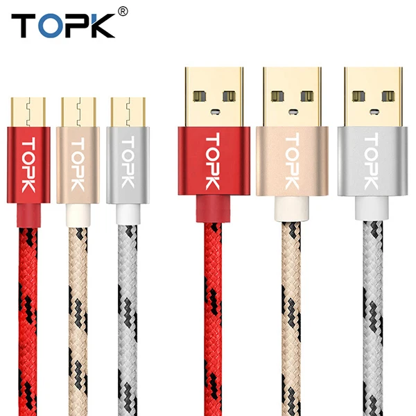 TOPK [3-Pack] Micro USB кабель 2A Быстрая зарядка мобильный телефон кабель синхронизации данных для Xiaomi Redmi 4X samsung Galaxy S7 Кабель зарядного устройства - Цвет: Red Gold Gray