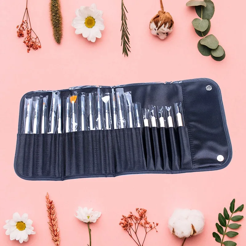 

20Pcs/Set Nail Painting Pen Set Carved Phototherapy Point Drill Painting Pen Engraving Pen Nail Tool Belt Canvas Bag