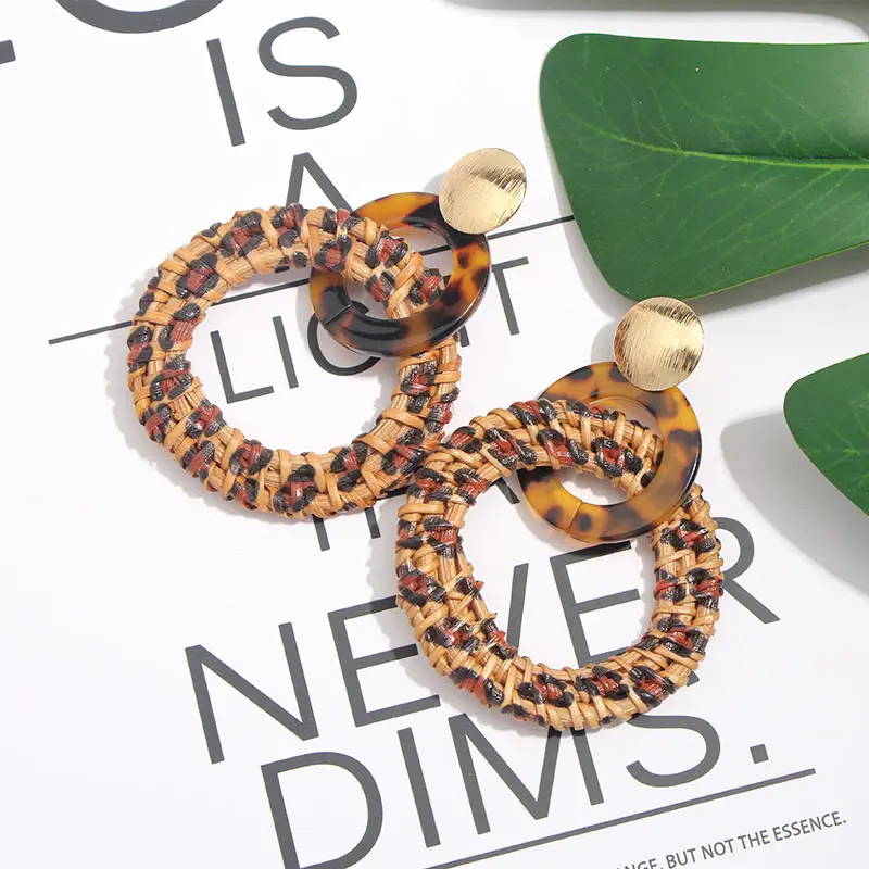 

Flatfoosie 30 Style Korea Handmade Wooden Straw Weave Rattan Vine Braid Drop Earrings Fashion Bohemian Geometric Long Earrings