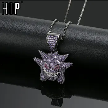 

Hip Hop Purple AAA CZ Zircon Paved Bling Iced Out Pendant & Necklace For Men Women Rapper Jewelry With 60cm Box Chain