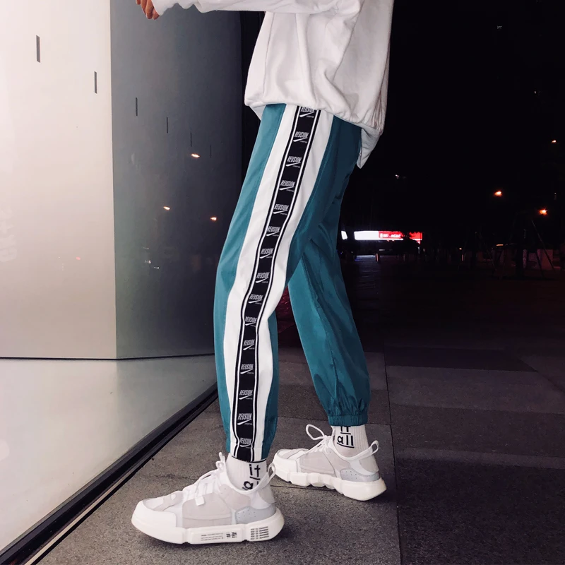 

Fashion Casual Men's Pants Pants Spring And Autumn New S-2XL Stripes Loose Nine Pants Four Colors Personality Youth Popular