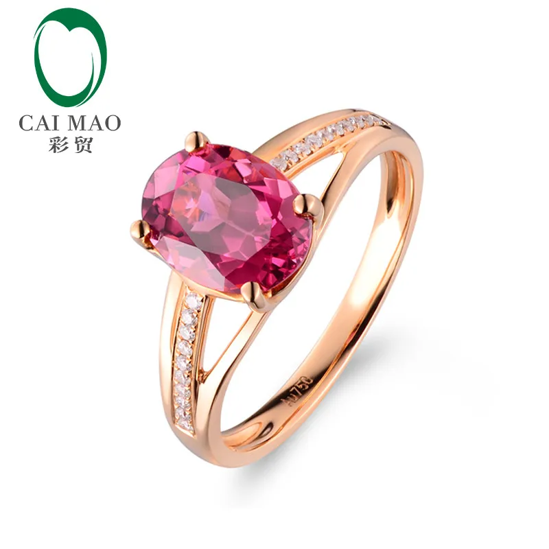 Натуральное 1.81ct турмалин и 0,10 бриллиантов 14 K розовое золото обручальное кольцо