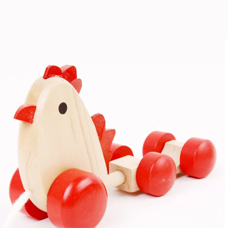 Baby Wooden Laying Egg Hens Trailer Car Toy Walk  Learning Education Accessory Wooden Chick Eggs Pull Carts Toys Kids Gift (3)