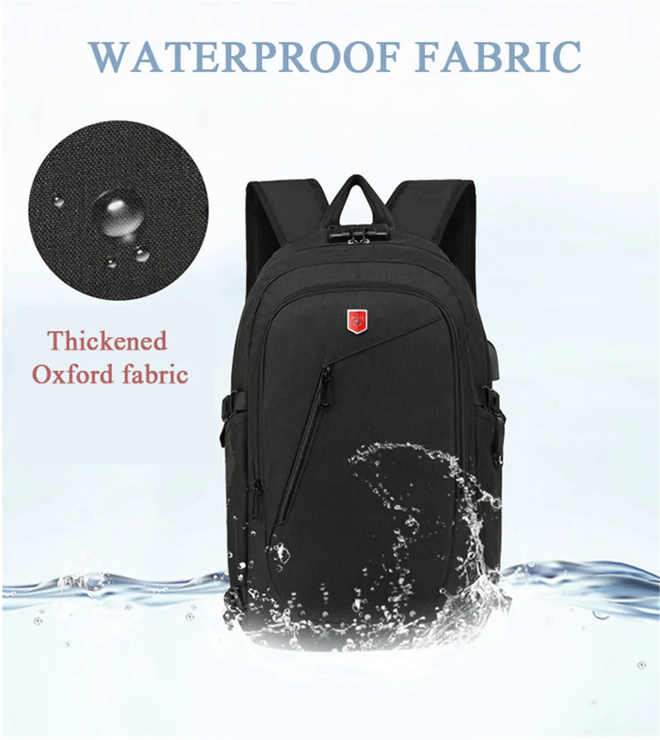 Мужской рюкзак с защитой от воров и usb зарядкой, 15,6 дюймов, рюкзак для ноутбука, водонепроницаемый, Оксфорд, рюкзак для путешествий, школьные сумки с кодовым замком