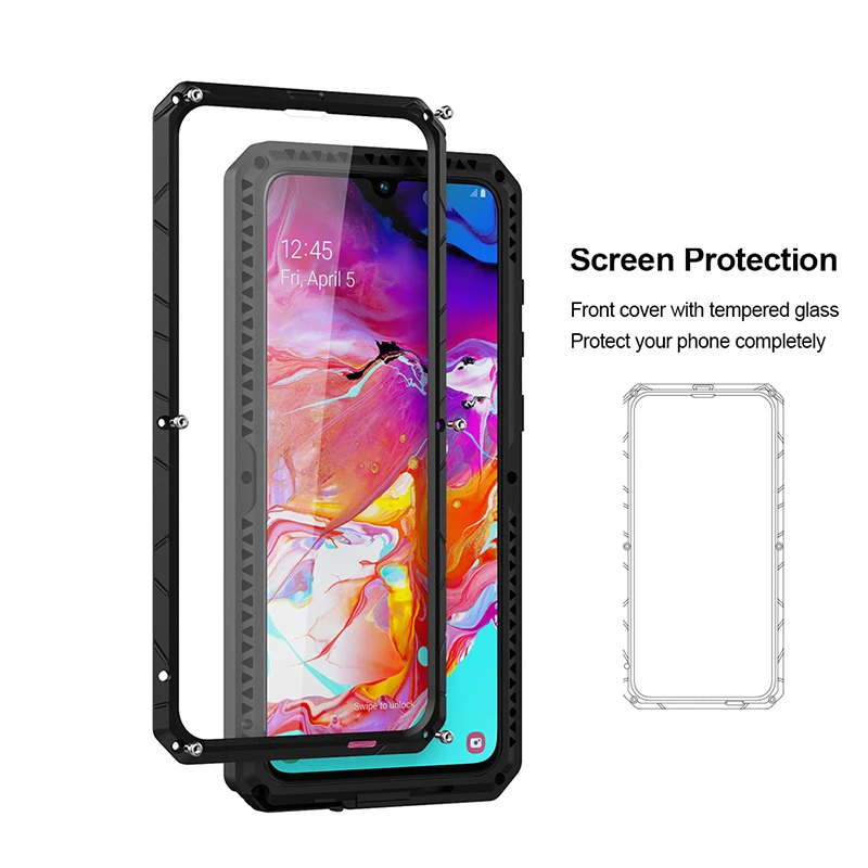 Pаспродажа Для samsung Galaxy A70 A50 твердый корпус для телефона Алюминиевый металлический Закаленное стекло Защитная крышка для экрана сверхмощная защита A50 ...