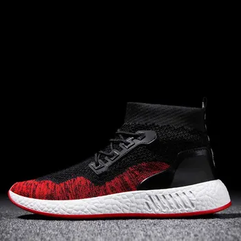 

Spring New Fashion Flyknit Men'S Shoes High-Top Comfortable And Breathable Cool Soft Bottom Tide Men'S Running Socks Shoes Male