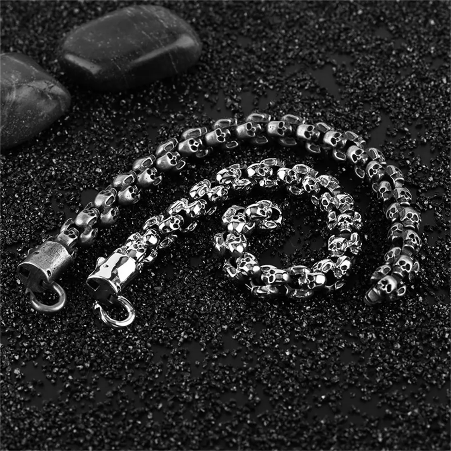 Hot Sale Rock Style Skull Cool Charm Bracelet Link Punk Men Jewelry Fashion Bangle Skeleton Stainless Steel Chain (3)