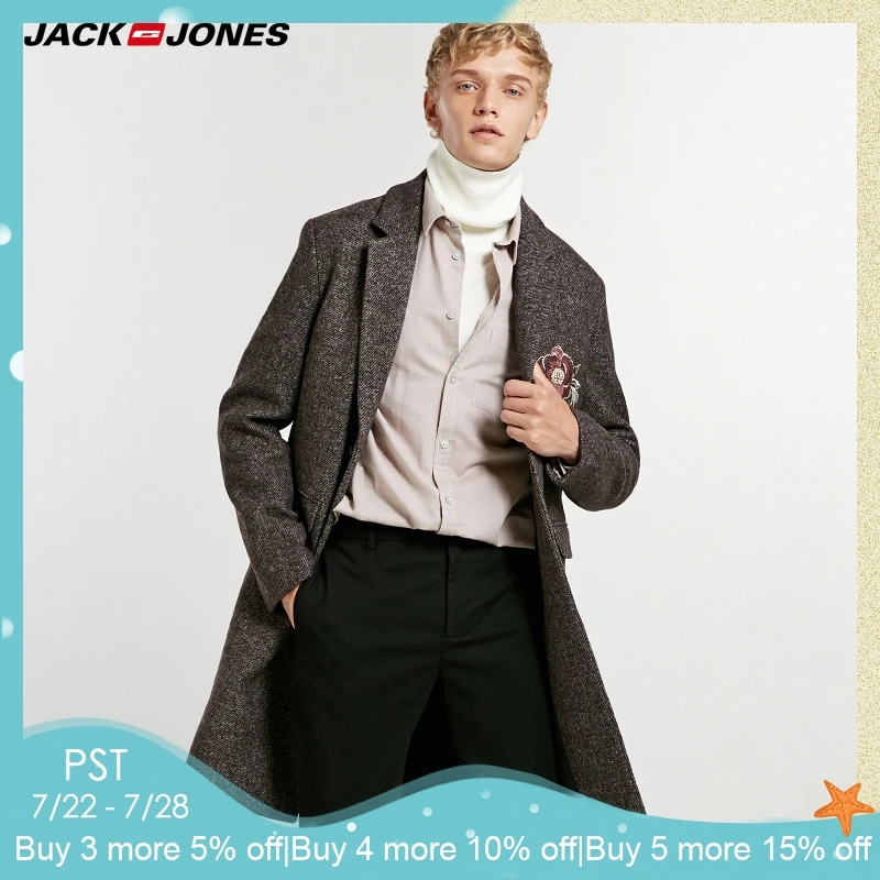 

jack Jones embroidery mid long wool coat| 218327523