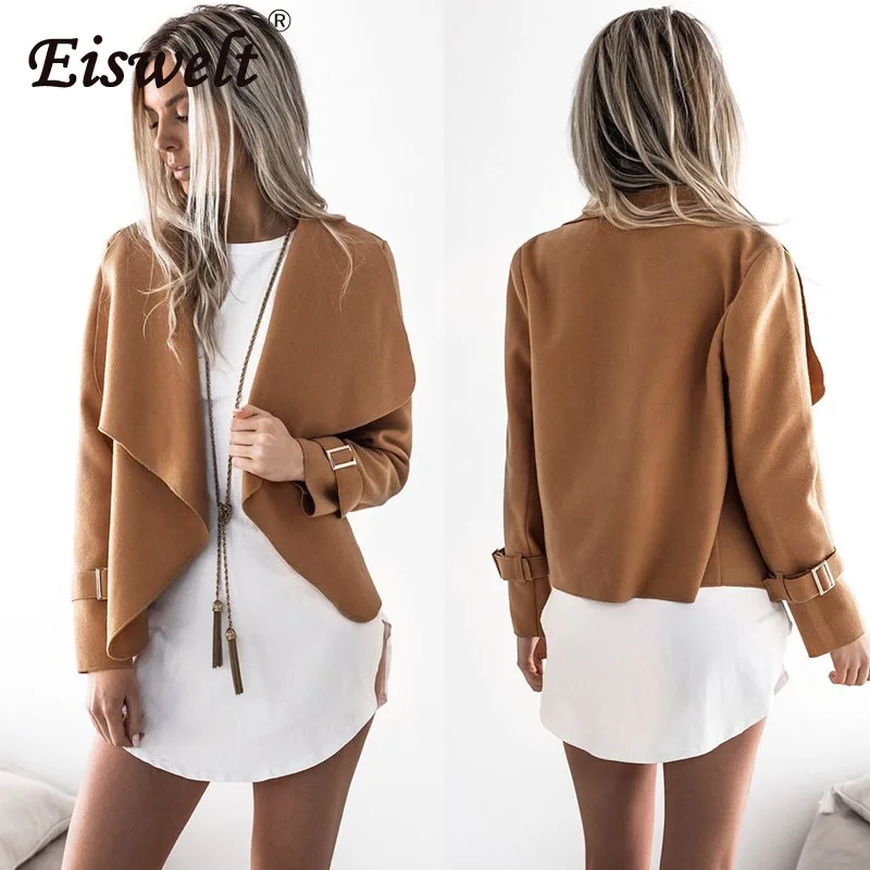 

EISWELT 2018 Autumn and Winter New Small Women Loose Jacket Coat Wool Blends Cloak Overcoat Cashmere Coat Fashion Casual