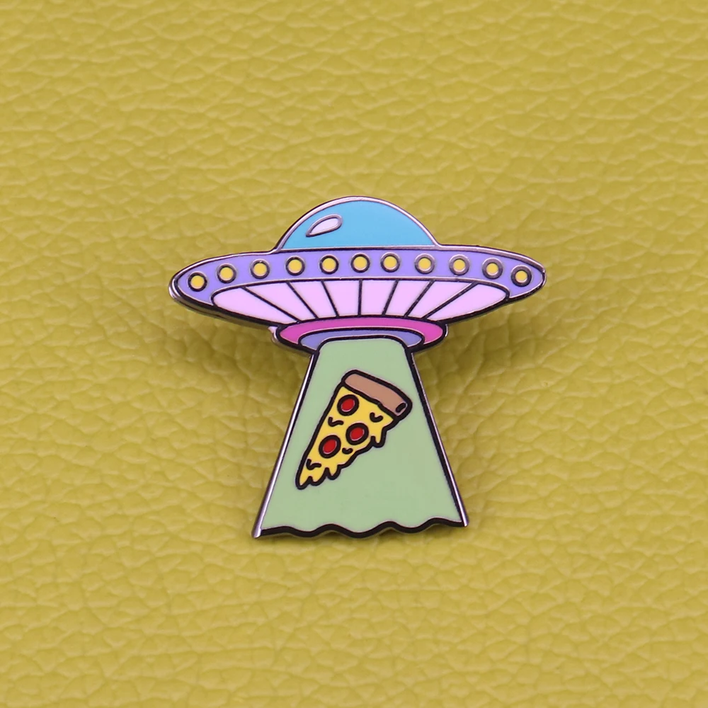 

UFO enamel pin - cute Pizza brooch - mysterious space universe pin - outer spaceship lapel pin - Astronomy lover gift