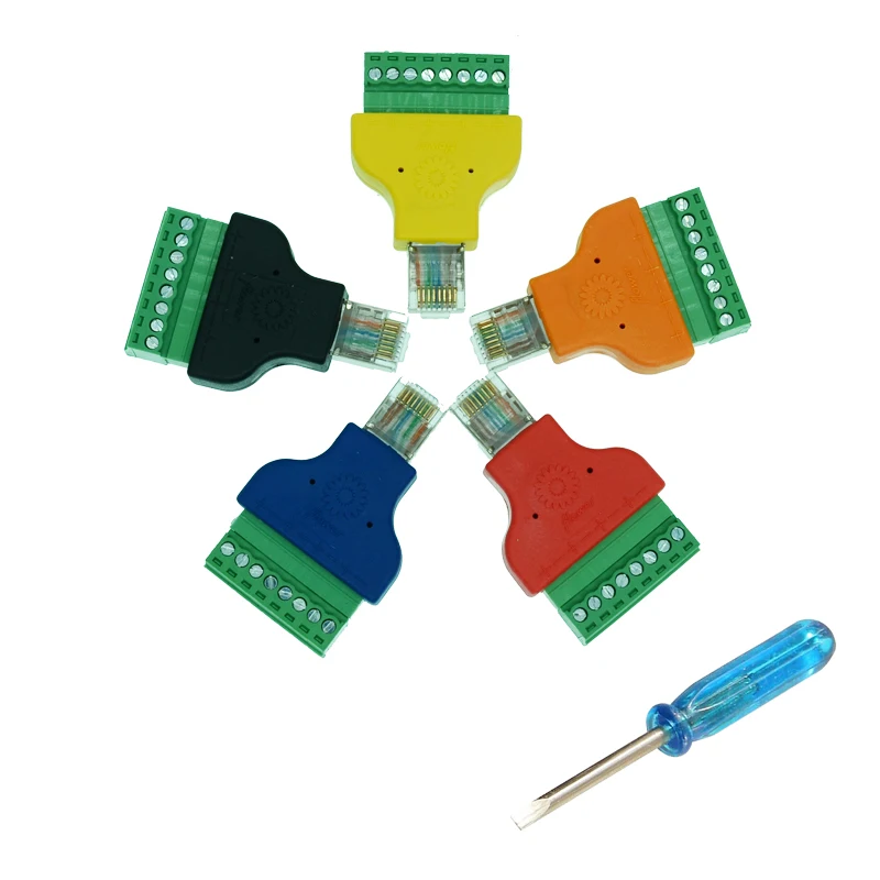 

5pcs Mixed Color RJ45 to Screw Terminal Adaptor RJ45 to terminal block adapter RJ45 Male to 8 Pin connector RJ45 splitter