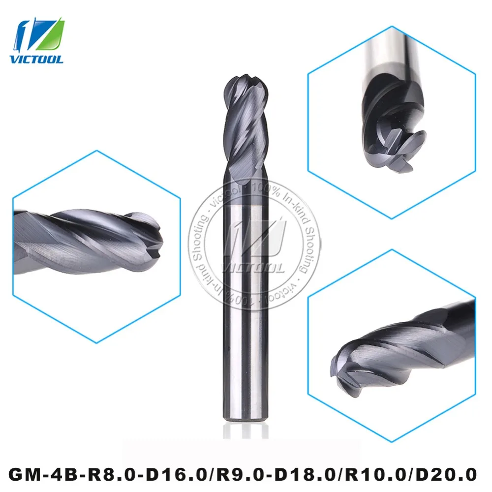 

GM-4B-R8.0/R9.0/R10.0 Cemented Carbide Higher Feed Speed Machining Efficiency 4-flute Ball Nose End Mills Straight Shanks Tools