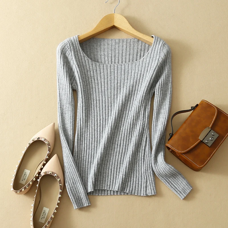 

JECH2019 Women Sweaters and Pullovers Cashmere Wool Casual Computer Knitted Pullovers Striped O-Neck Sweater